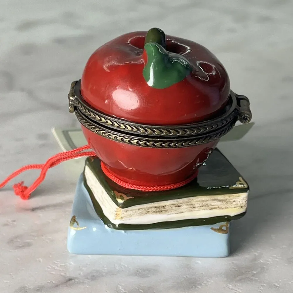 Ceramic apple & books ring or trinket box - Treasures Box teacher gift school